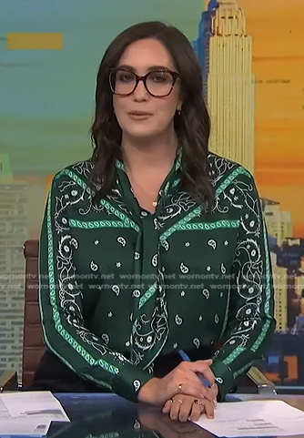 Savannah's green paisley tie neck blouse on NBC News