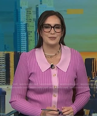 Savannah's pink ribbed cardigan on NBC News