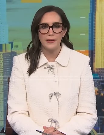 Savannah's white bow textured jacket on NBC News