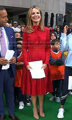 Savannah's red belted shirtdress on Today