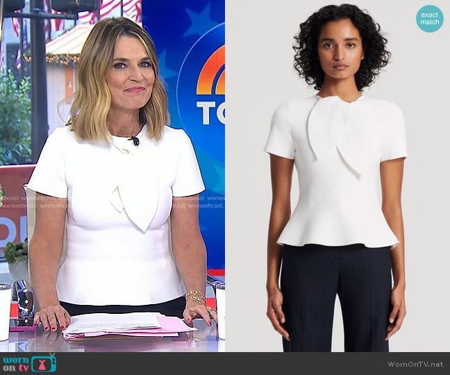 Scanlan Theodore Crepe Knit Cravat Top in Cream worn by Savannah Guthrie on Today