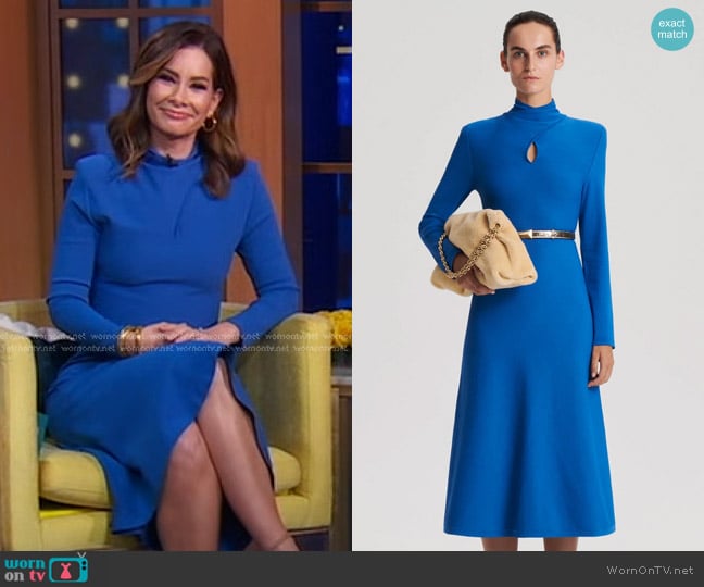 Scanlan Theodore Crepe Knit Turban Twist Dress in Prussian Blue worn by Rebecca Jarvis on Good Morning America