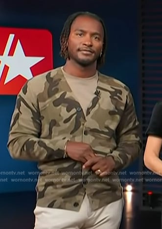 Scott's camo print cardigan on Access Hollywood