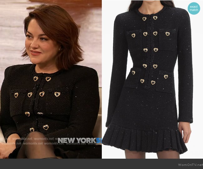 Self Portrait Black Buttoned Knit Mini Dress worn by Sarah Greene on The Drew Barrymore Show