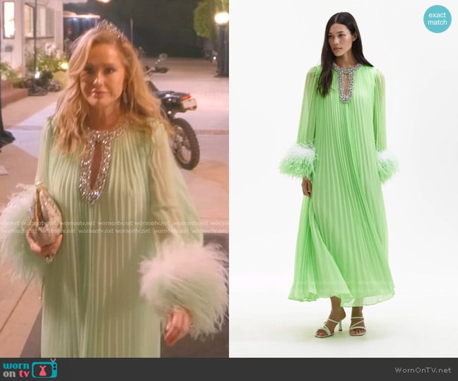 Self Portrait Pleated Feather-trimmed Chiffon Gown worn by Kathy Hilton on The Real Housewives of Beverly Hills