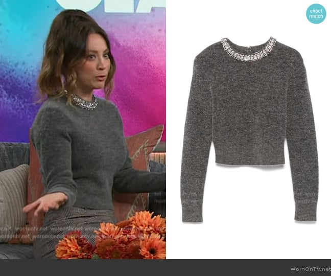 Self Portrait Embellished Sweater worn by Kaley Cuoco on The Kelly Clarkson Show