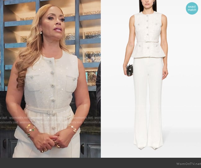 Gizelle’s white tweed jumpsuit on RHOP