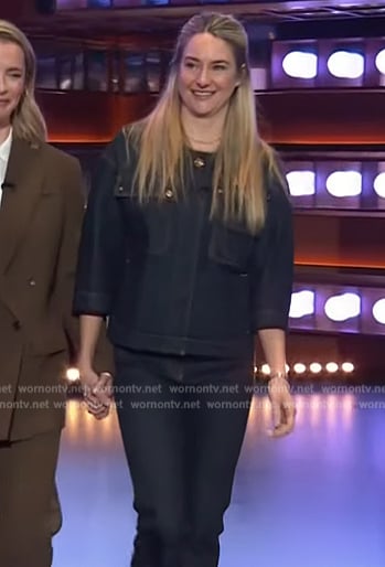 Shailene Woodley’s denim jacket and jeans on The Kelly Clarkson Show