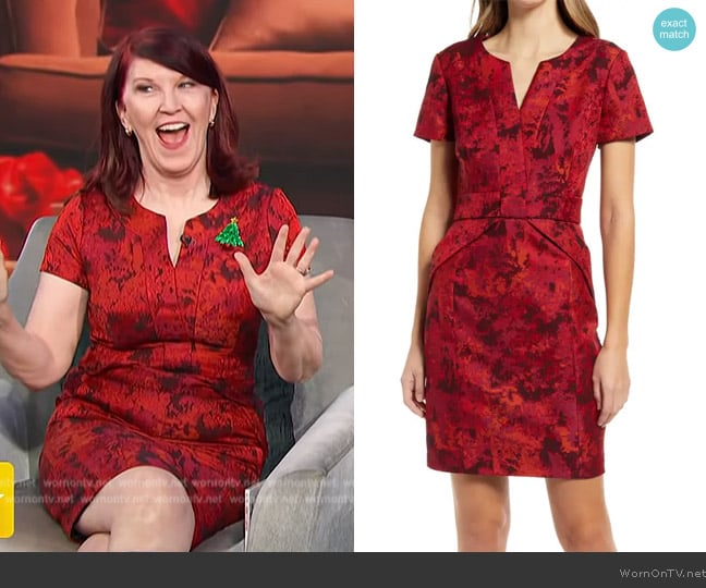 Shani Jacquard Bow Sheath Cocktail Dress worn by Kate Flannery on Access Hollywood