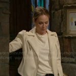 Sharon’s cream moto jacket on The Young and the Restless