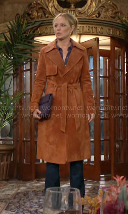 Sharon’s orange suede coat on The Young and the Restless