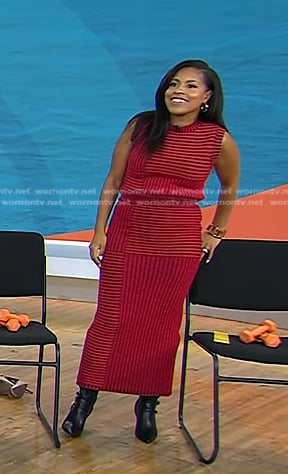 Sheinelle's red striped knit top and skirt on Today