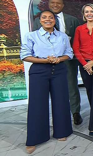 Sheinelle's navy wide-leg pants on Today