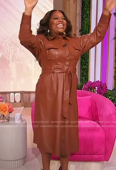 Sherri’s brown leather shirt dress on Sherri