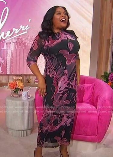 Sherri’s black and pink printed mesh dress on Sherri