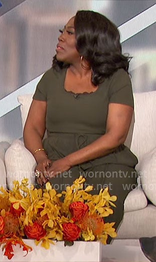 Sheryl’s army green top and pants set on The Talk