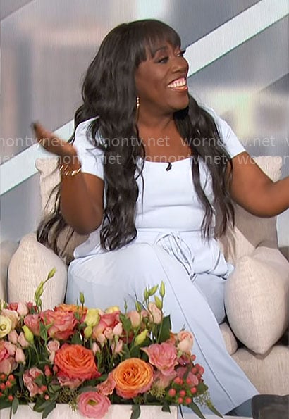 Sheryl’s light blue top and pants set on The Talk