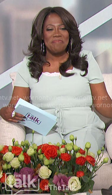 Sheryl’s mint green rib top and pants set on The Talk