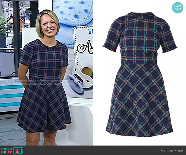 Shoshanna Lana Plaid Fray Dress in Navy Poppy worn by Dylan Dreyer on Today