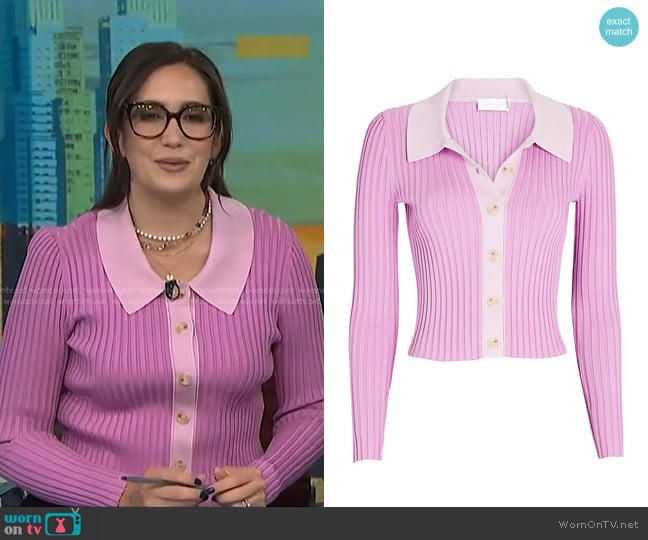 Simkhai Elsie Rib Polo Cardigan worn by Savannah Sellers on NBC News Daily