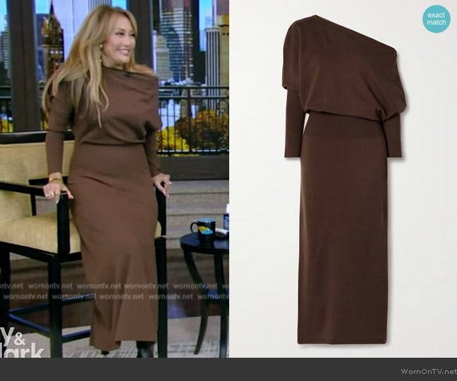 Simkhai Janese One-Shoulder Wool-Blend Midi Dress worn by Carrie Ann Inaba on Live with Kelly and Mark