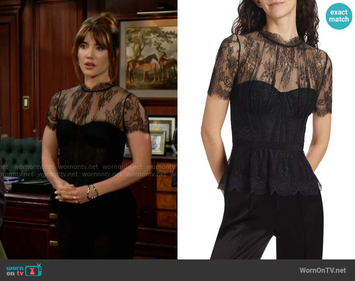 Simkhai Kehlani Lace Top worn by Steffy Forrester (Jacqueline MacInnes Wood) on The Bold and the Beautiful