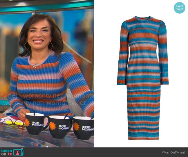 Simon Miller Axon Dress in Matisse Blue Multi worn by Michelle Miller on CBS Mornings