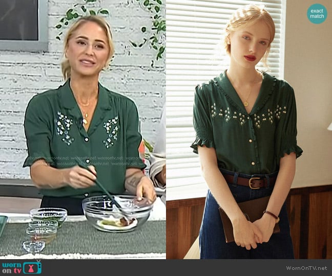 Simple Retro Convallaria Floral Embroidered Puff Top in Green worn by Brooke Williamson on Today