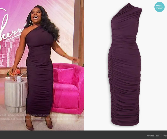 Solace London Amaya one-shoulder ruched jersey-crepe midi dress worn by Sherri Shepherd on Sherri