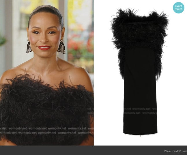 Sportmax Feather-trim Midi Dress worn by Sai De Silva on The Real Housewives of New York City