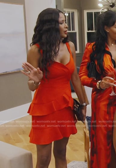 Stacey's red ruffle mini dress on The Real Housewives of Potomac