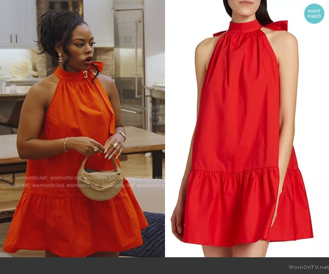 Staud Marlowe Bow Back Minidress worn by Keiarna Stewart on The Real Housewives of Potomac