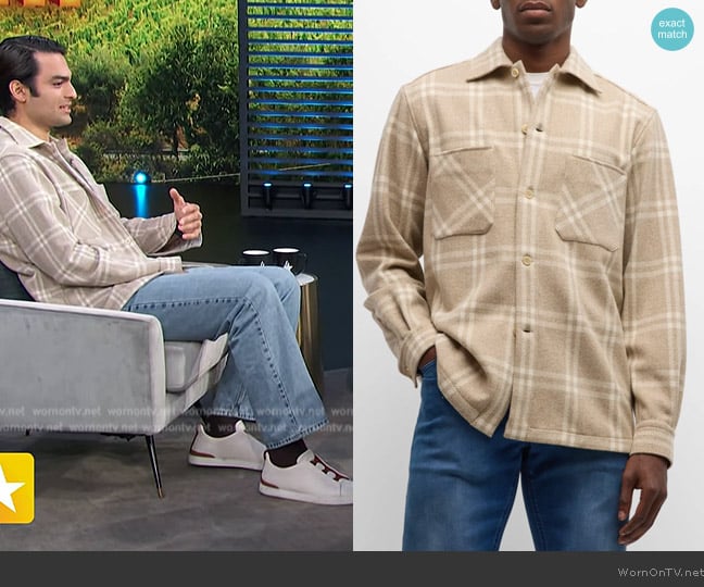 Stefano Ricci Wool-Cashmere Plaid Overshirt worn by Matteo Bocelli on Access Hollywood