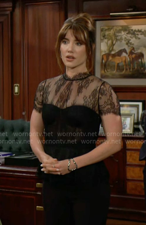 Steffy’s black lace top on The Bold and the Beautiful