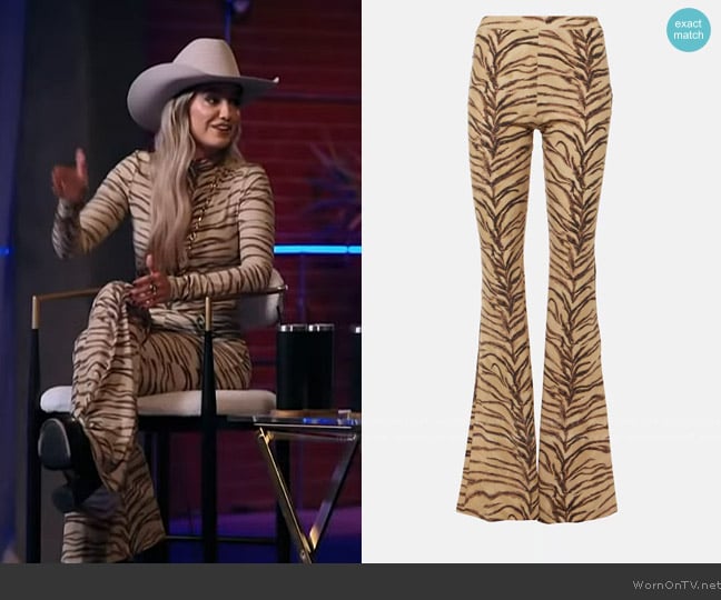 Stella McCartney Tiger Print High-Rise Flared Pants worn by Lainey Wilson on Access Hollywood