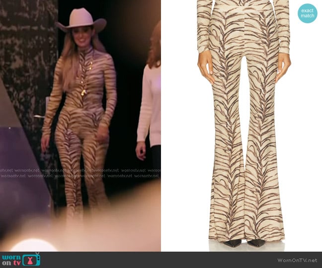 Stella McCartney Tiger Print High-Rise Flared Pants worn by Lainey Wilson on The Voice