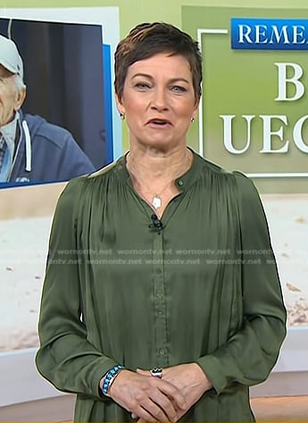 Stephanie's army green satin blouse on Today