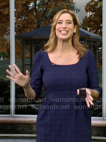 Stephanie Abrams’ navy scoop-neck dress on CBS Mornings