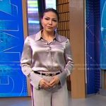 Stephanie’s wide cuff silk shirt and side stripe pants on Good Morning America