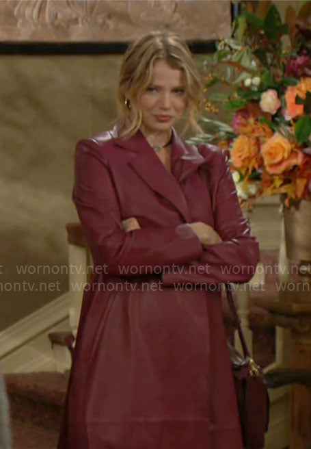 Summer's burgundy leather coat on The Young and the Restless