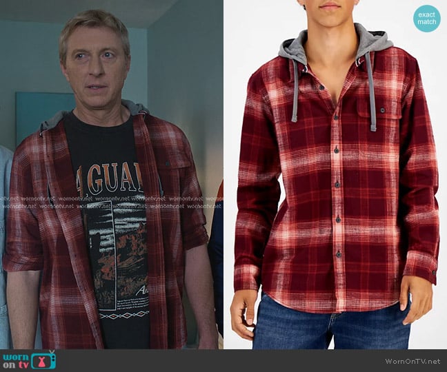 Sun + Stone Andrew Plaid Hooded Flannel Shirt worn by Johnny Lawrence (William Zabka) on Cobra Kai