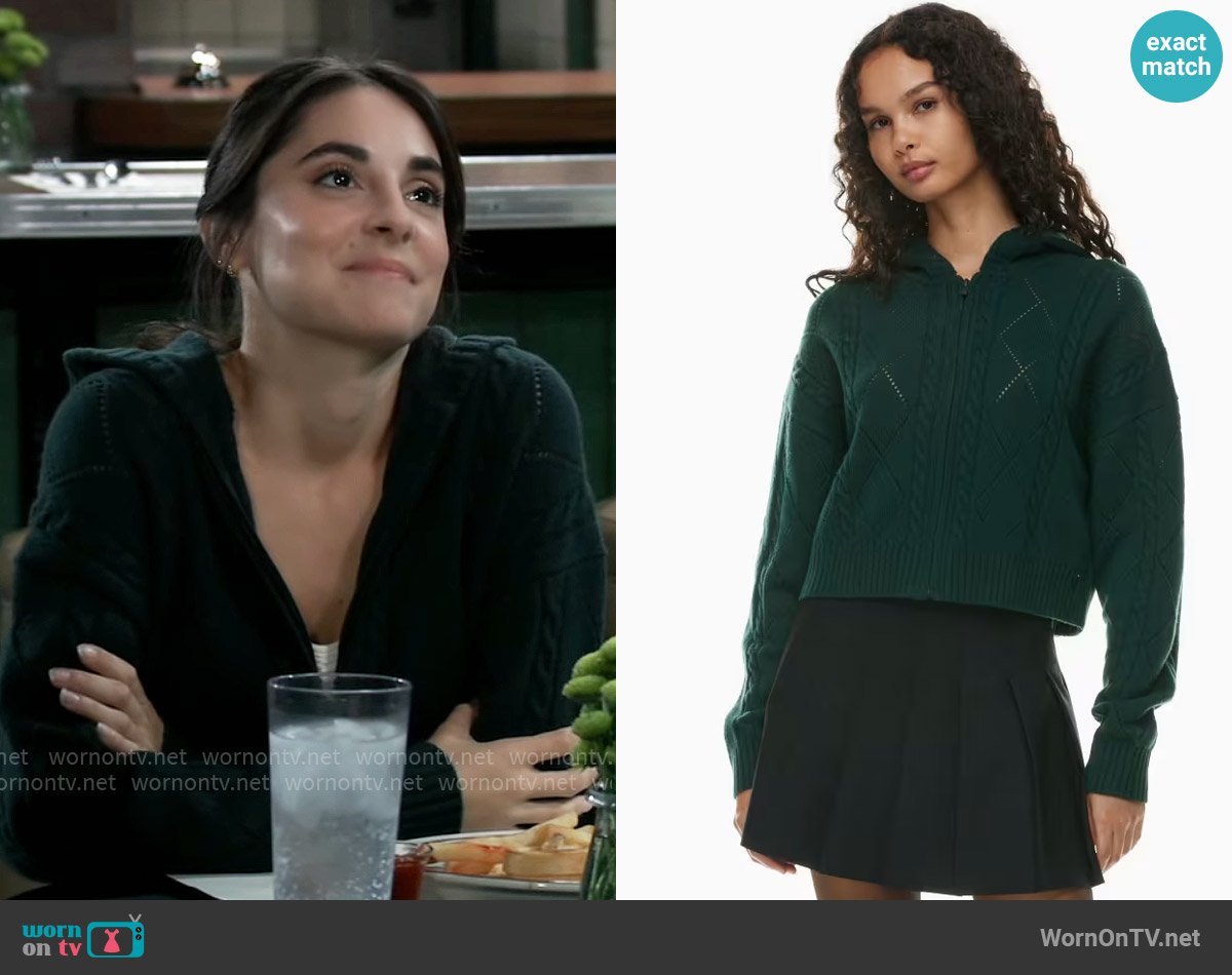 Sunday Best at Aritzia Octavia Zip Hoodie in Scarab worn by Molly Lansing-Davis (Kristen Vaganos) on General Hospital