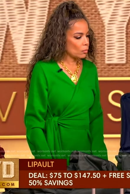 Sunny’s green tie waist wrap dress on The View