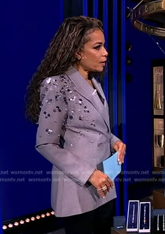 Sunny’s gray sequin embellished blazer on The View