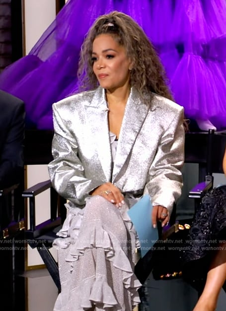 Sunny’s silver metallic cropped blazer on The View