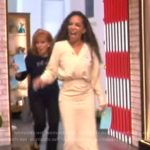 Sunny’s beige gathered wrap dress on The View