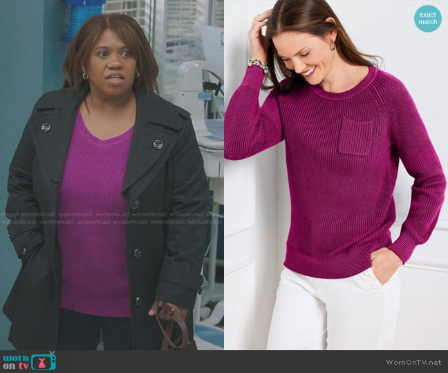 Talbots Patch Pocket Crewneck Sweater in Vivid Mulberry worn by Miranda Bailey (Chandra Wilson) on Greys Anatomy