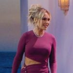 Tamra’s burgundy cutout confessional dress on The Real Housewives of Orange County