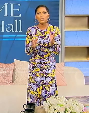 Tamron’s blue floral print maxi dress on Tamron Hall Show