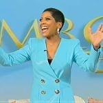 Tamron’s blue leather blazer on Tamron Hall Show